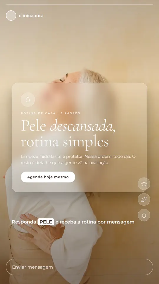 Story do modelo Skincare com cartão de vidro